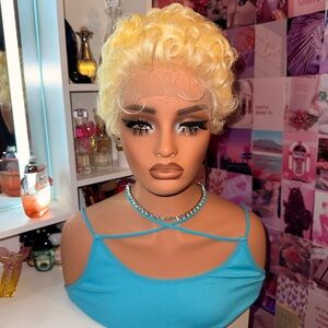 Blonde Curly Lace Front  Pixie Wig